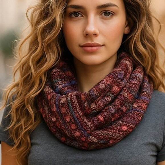Anthropologie Accessories - MADISON 88 ANTHROPOLOGIE Textured Wool Infinity Scarf Wrap Boho Metallic Threads